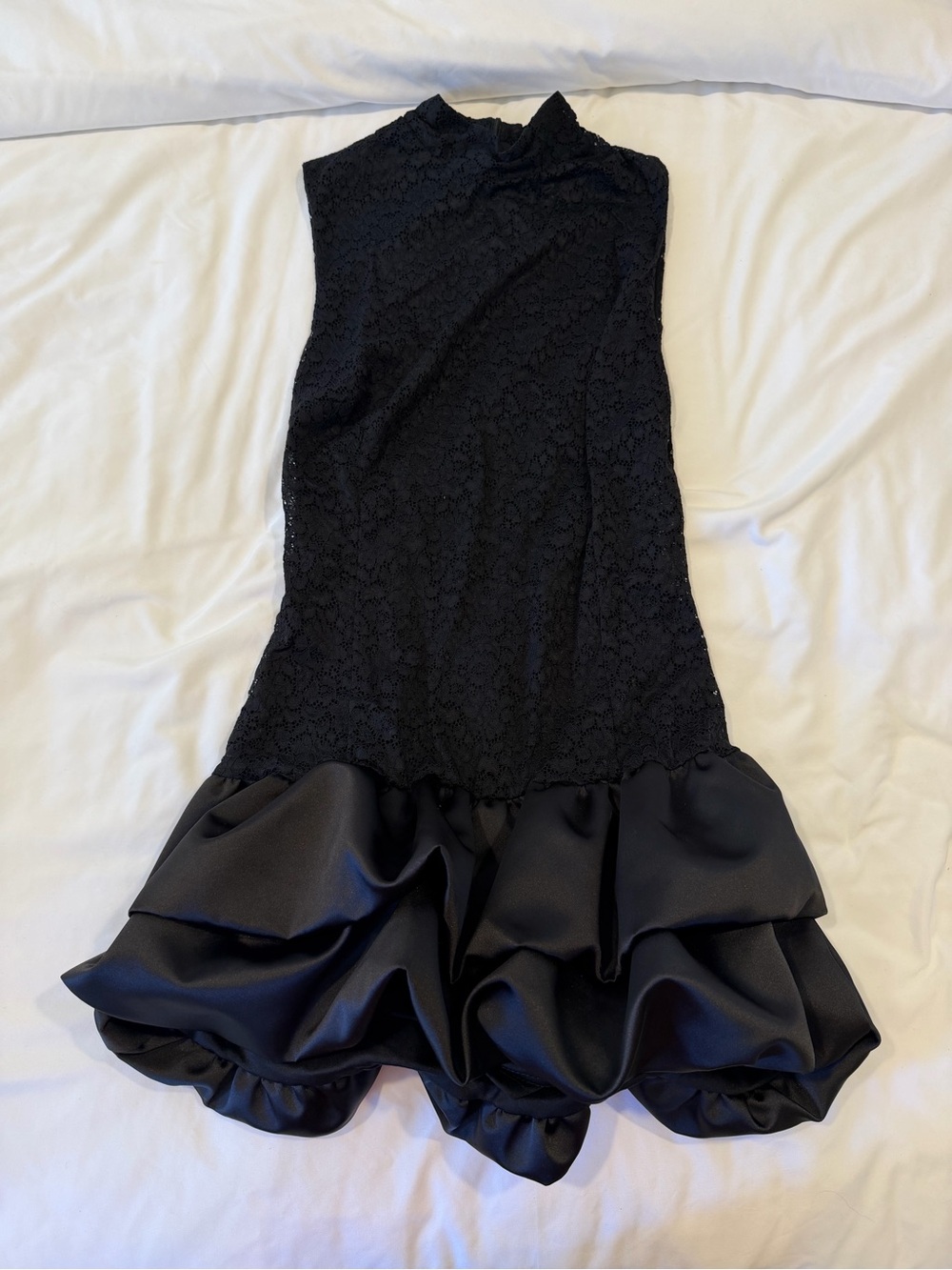 Zara Black Lace Mini Dress with Satin Ruffle Hem